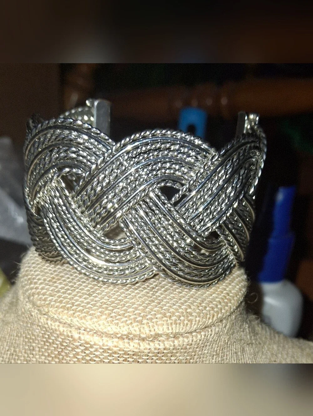 Bold Braided Cuff Bracelet Silvertone Excellent Preloved Cond
